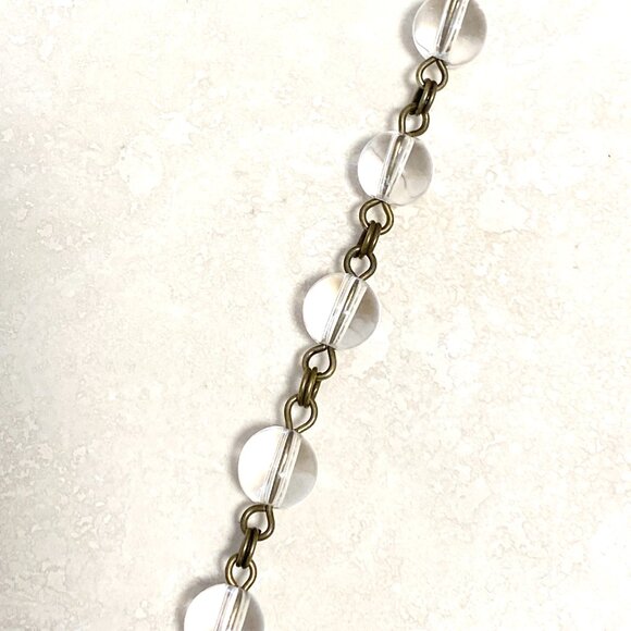 Genuine Clear Quartz Short Necklace, Bronze Slim Mushroom + Natural Gemstone - Picture 8 of 16